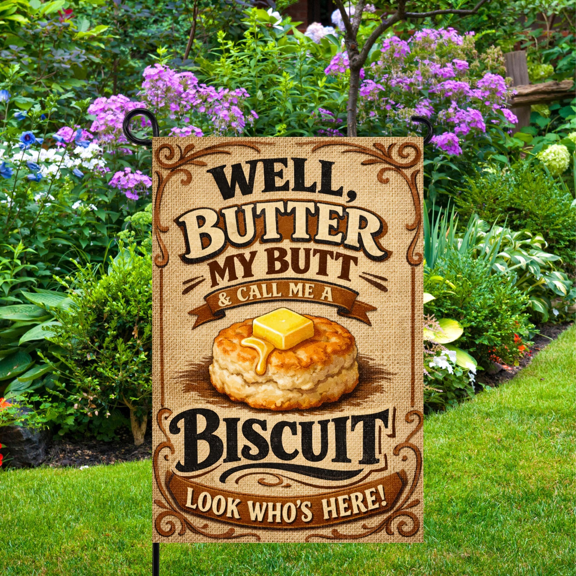 Southern Garden Flag – Funny Biscuit Flag Gift | Farmhouse Decor, UV Protected - scale and size reference