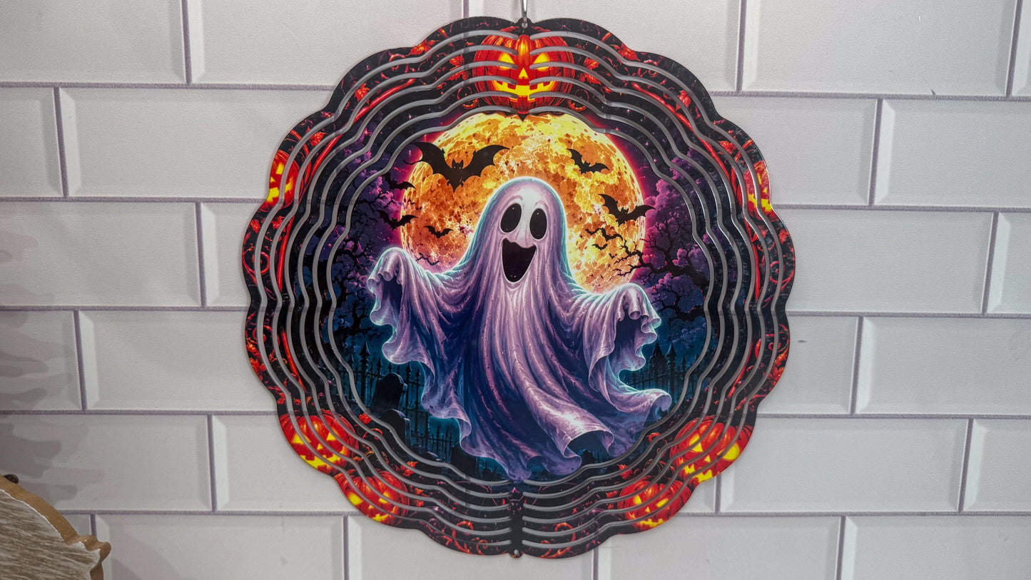 Ghost 10 Inch Wind Spinner - Halloween Porch Decor | 360 Swivel | Indoor Outdoor Display