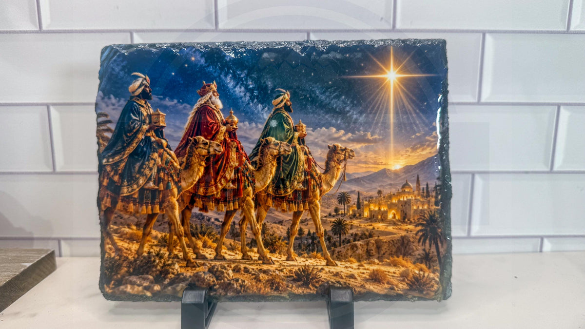 Three Wise Men Gift, Magi Starry Night Slate Plaque | Natural Stone | Small Large Table Display
