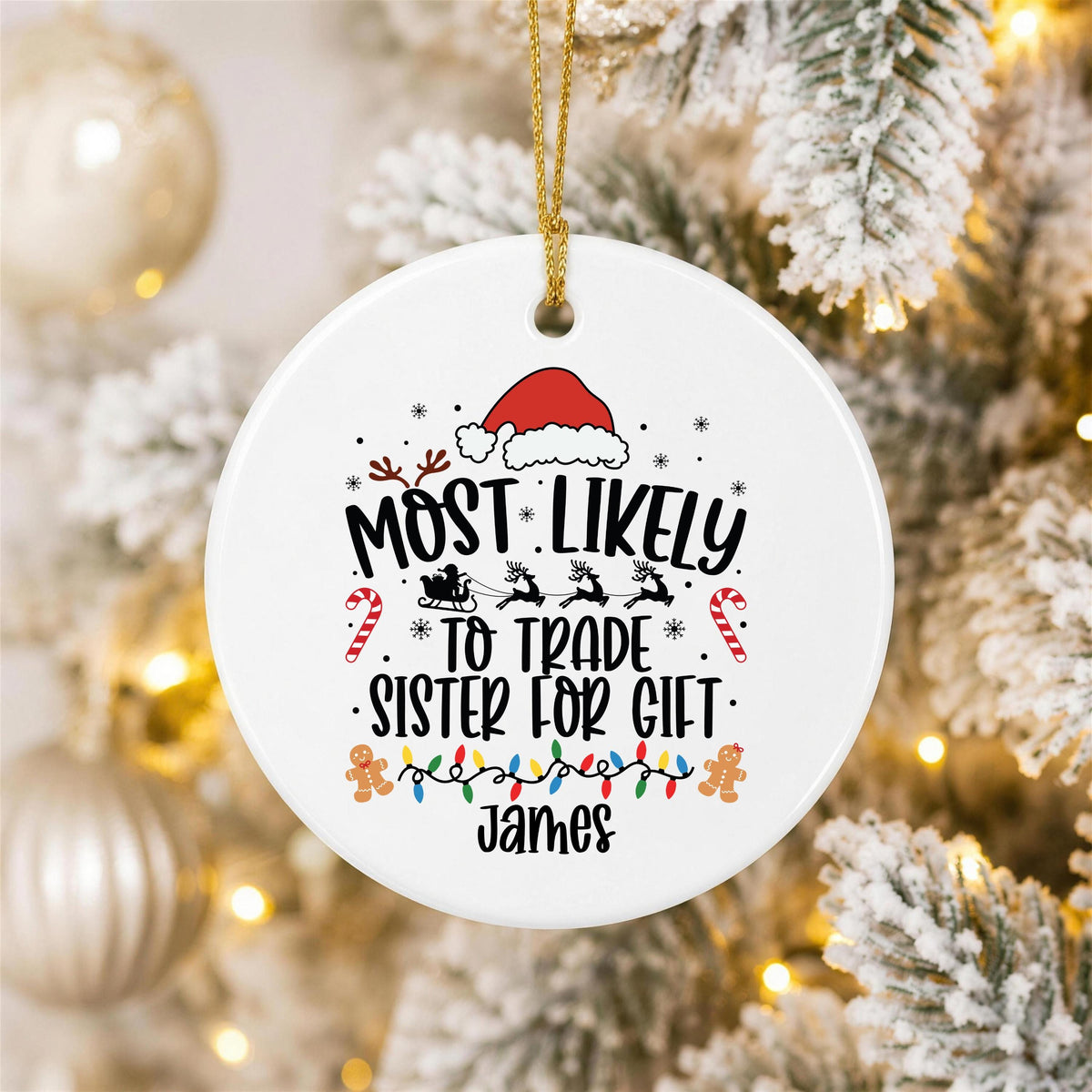 Funny Christmas Ornament, Trade Sister For Gift, Personalized Name
