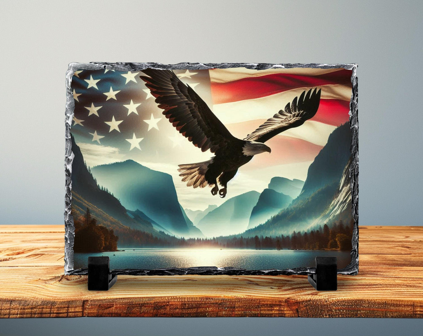 Bald Eagle Slate Sign – American Flag Art | Rustic Americana Style Decor - alternate view