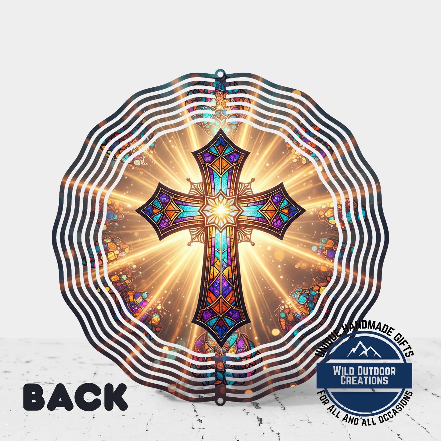 Faux Stained Glass Cross - Double Sided Spinner | Outdoor Wind Spinner with UV Protected Colors - additional product photo 10