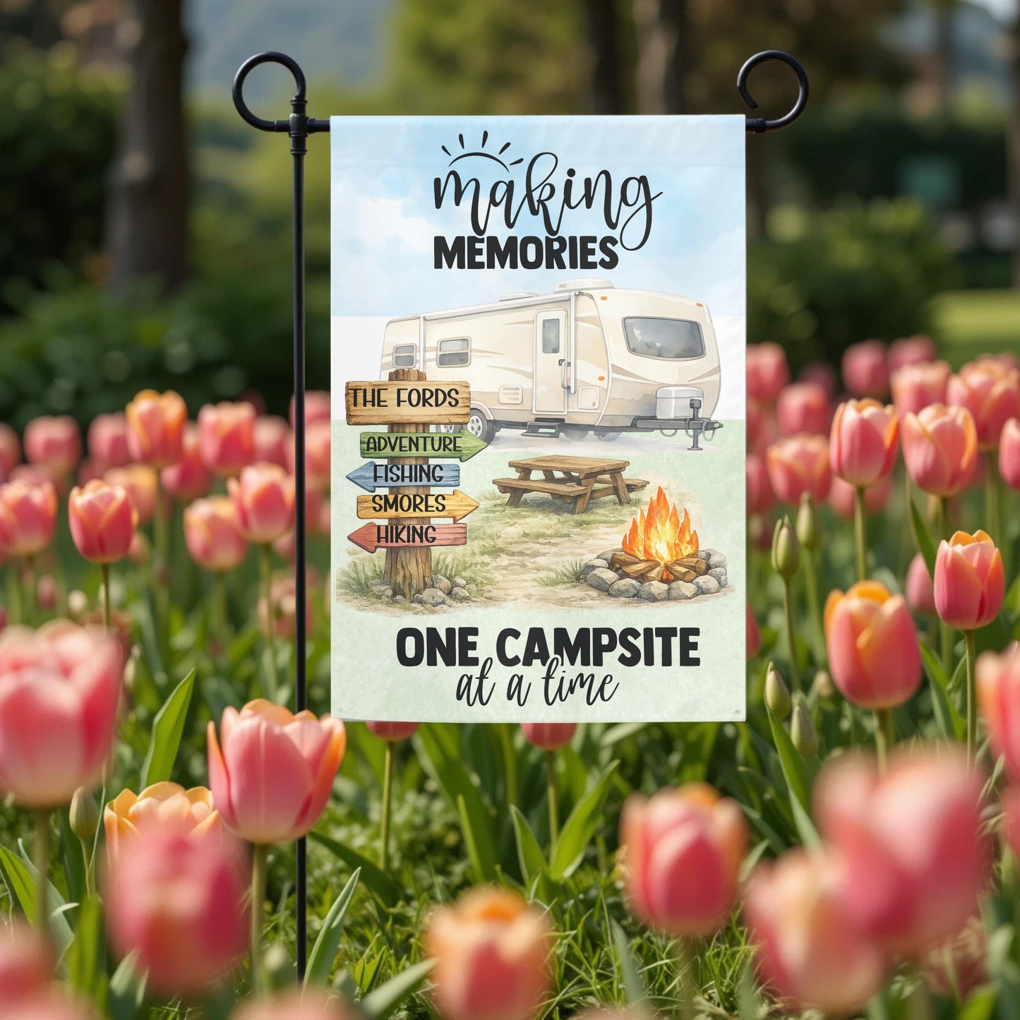 Personalized Camper Flag - Custom Travel Trailer Garden Flag 12x18 UV Protected - design detail