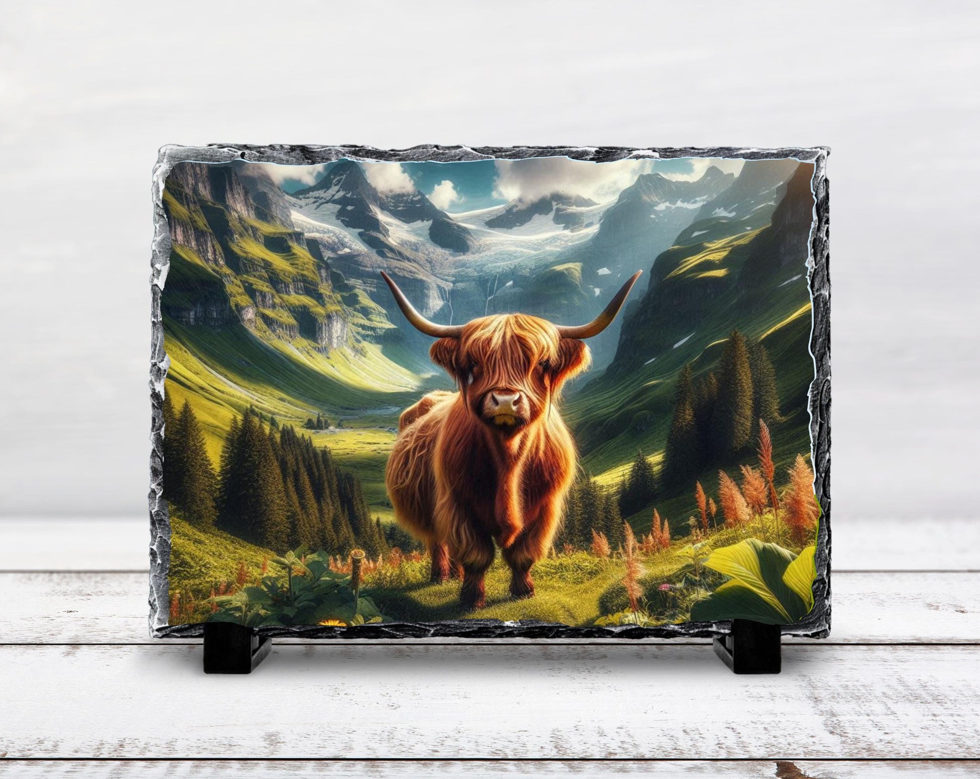 Highland Cow Plaque – Rustic Farmhouse Decor With Durable Slate Art - scale and size reference