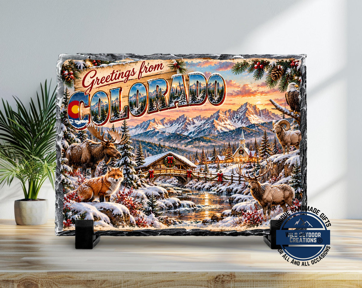 Colorado Wildlife Plaque, Moose Fox Eagle Slate, Holiday Gift