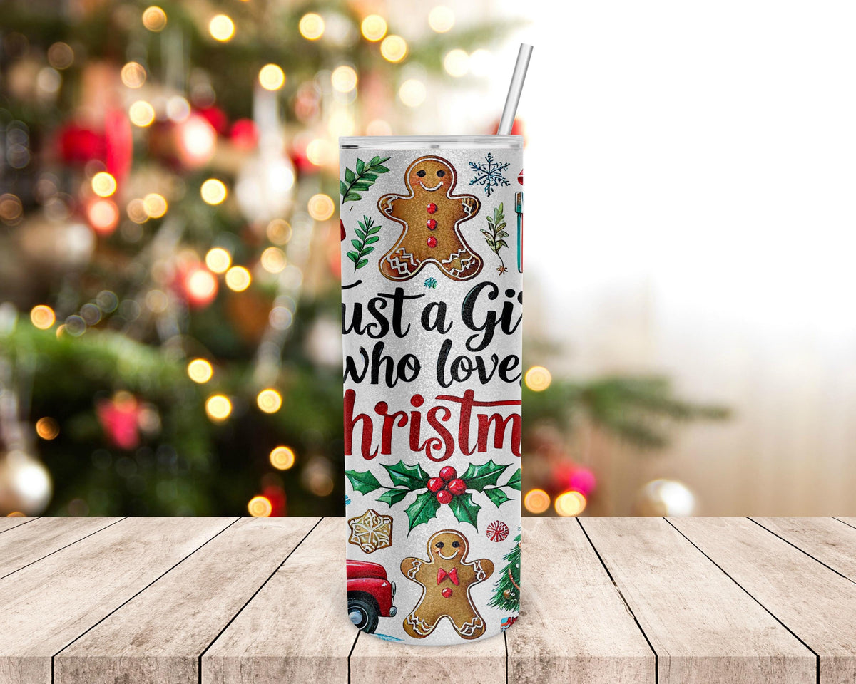 Christmas Skinny Tumbler | Just A Girl Who Loves Christmas, 20 Oz, Silver Glitter