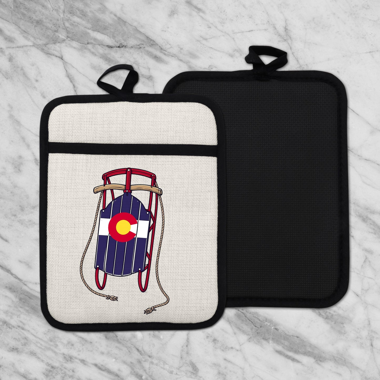Colorado Sled Pot Holder - Linen Pot Holder with Silicone Back Trivet, Heat Resistant Oven Mitt - additional product photo 11