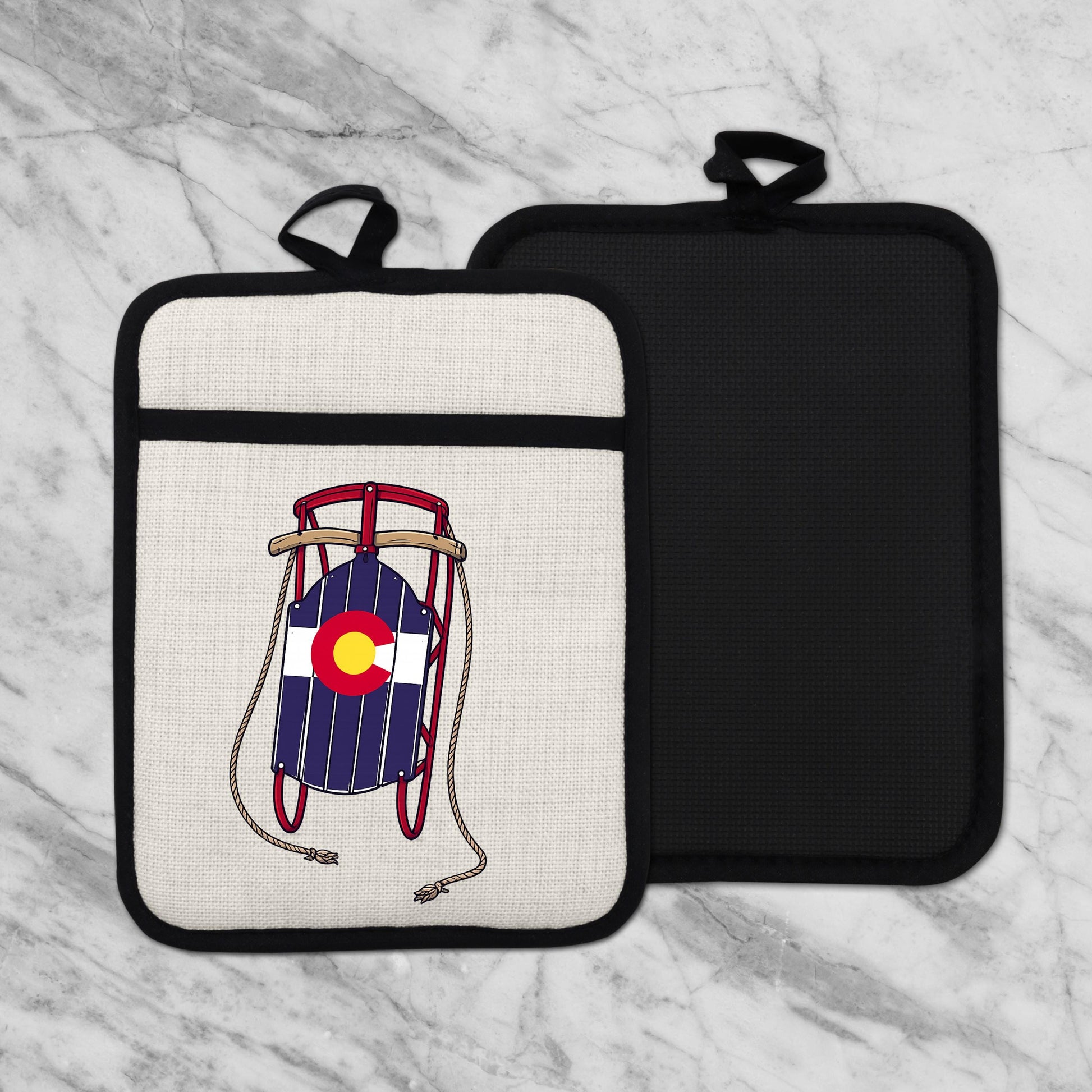 Colorado Sled Pot Holder - Linen Pot Holder with Silicone Back Trivet, Heat Resistant Oven Mitt - additional product photo 11