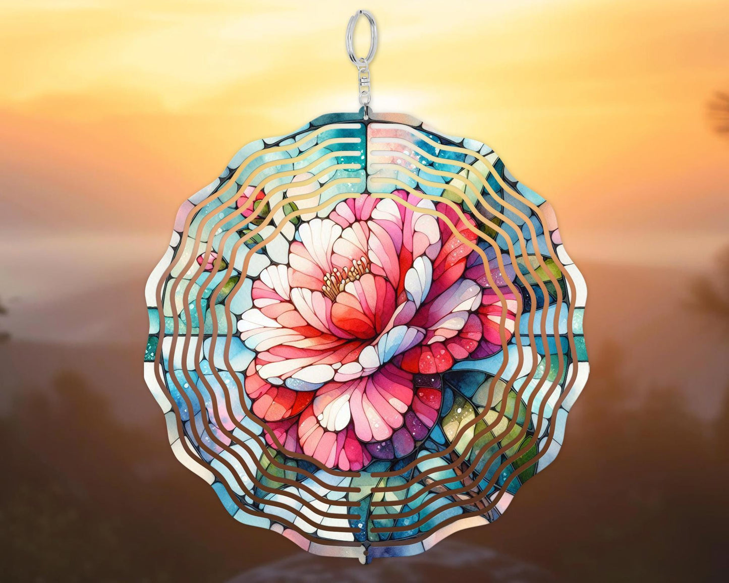 Alabama Wind Spinner - Colorful Camellia Garden Art for Alabama Lovers