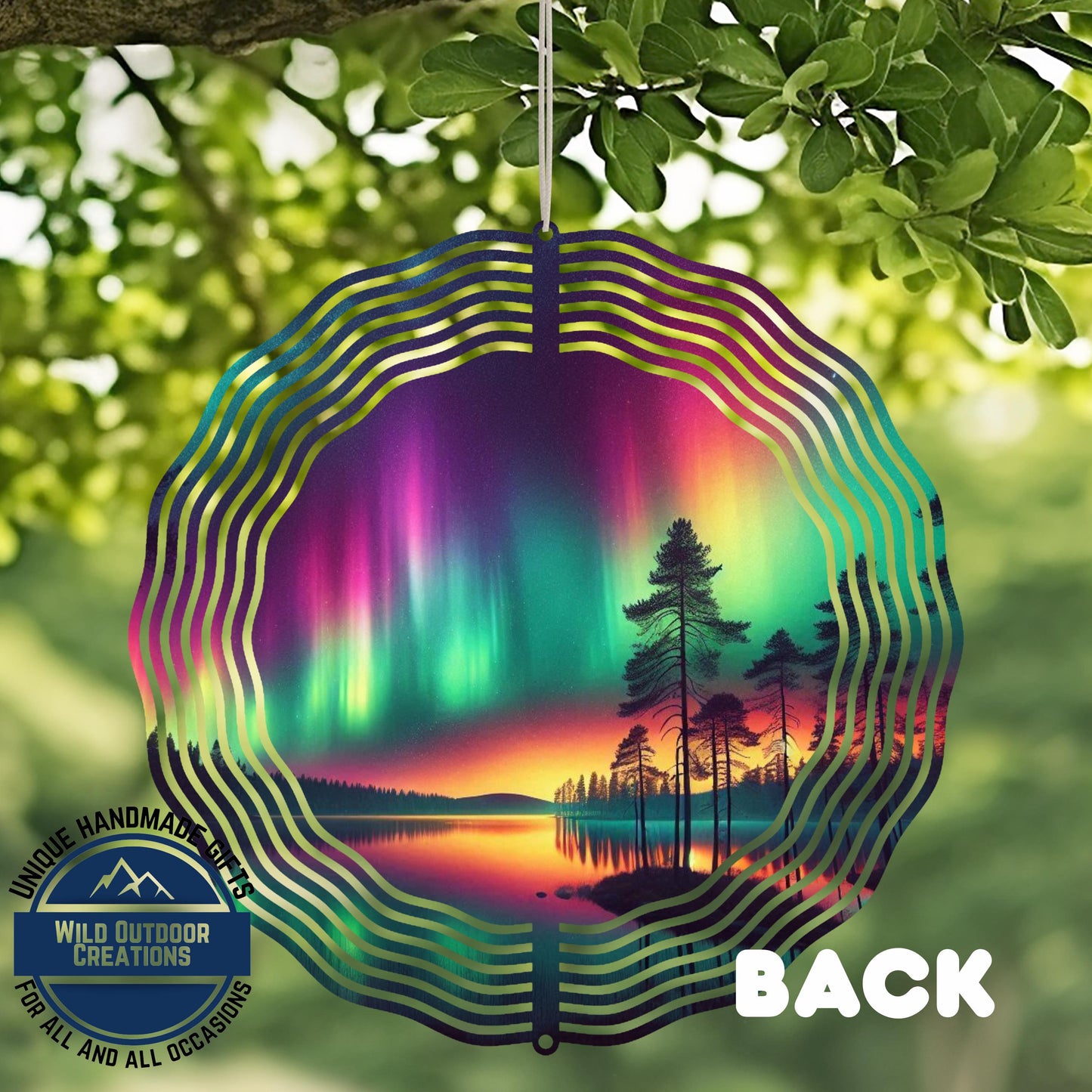Aurora Borealis Wind Spinner - Double Sided Aluminum Garden Decor with 360 Degree Swivel - alternate view