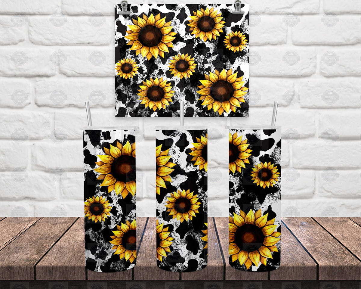 Cow Print Tumbler, Sunflower Iced Coffee, 20Oz Stainless Steel