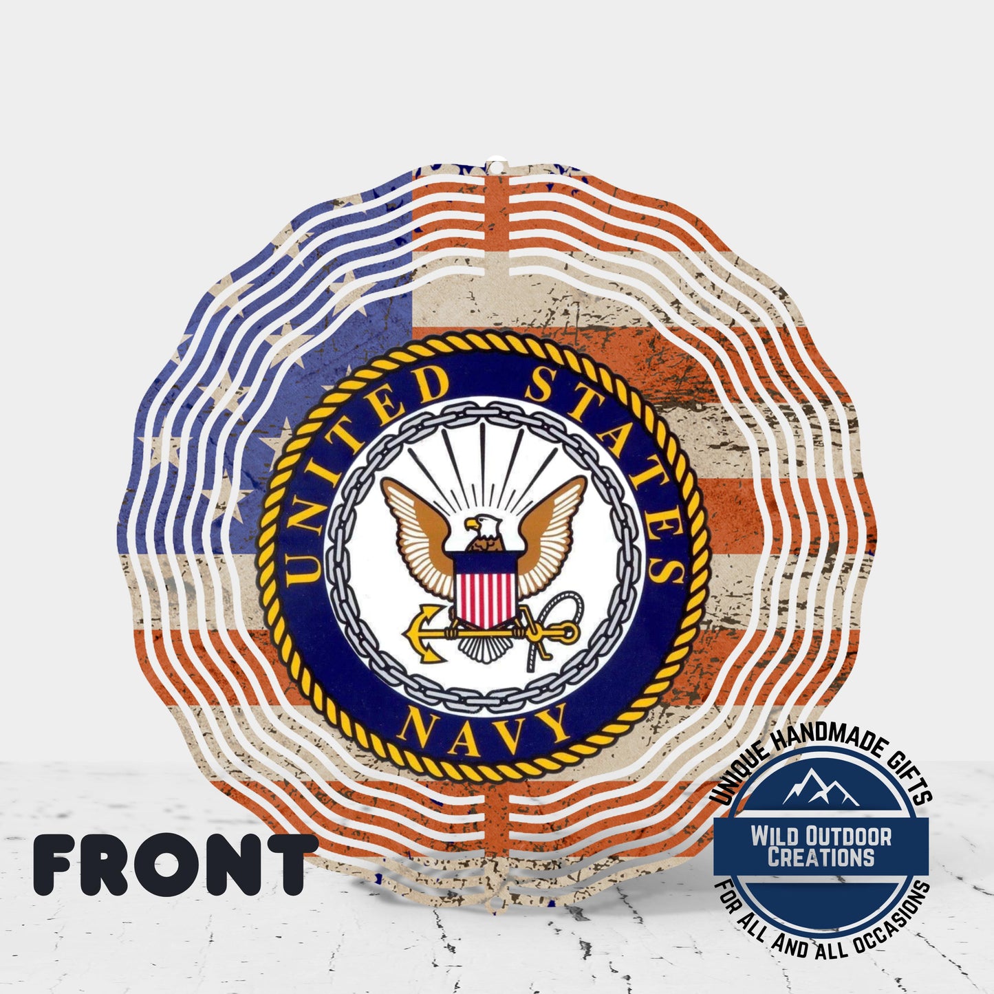 Navy Veteran Wind Spinner – Patriotic Garden Decor | Durable Aluminum, 10-Inch - back side design view