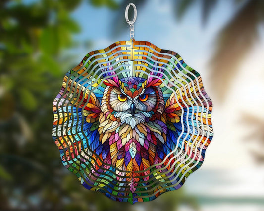 Vibrant Owl Wind Spinner - Nature-Inspired Decor for Bird Watchers and Owl Lovers
