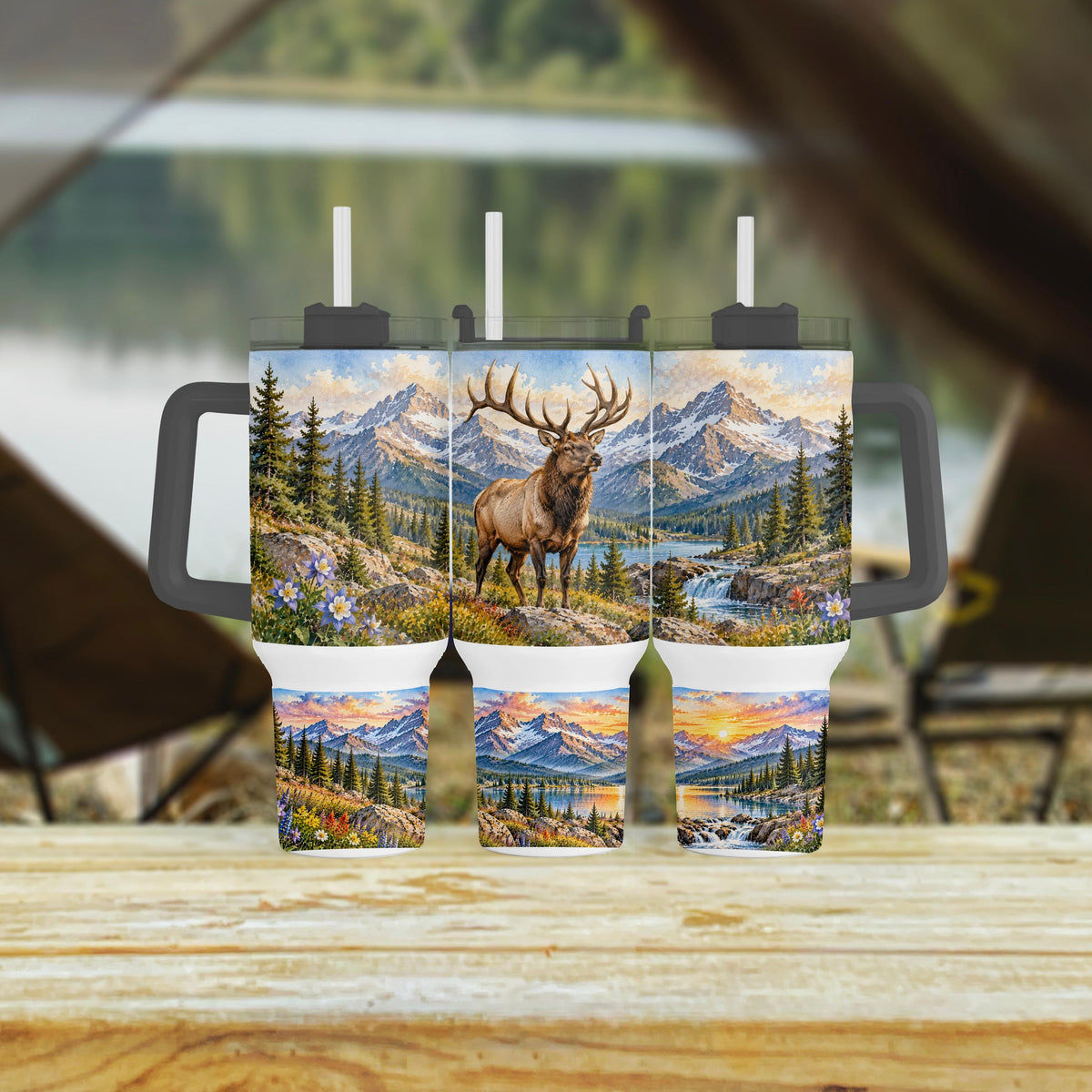 Bull Elk Tumbler, 40 Oz With Handle | Rocky Mountain Wildlife Cup