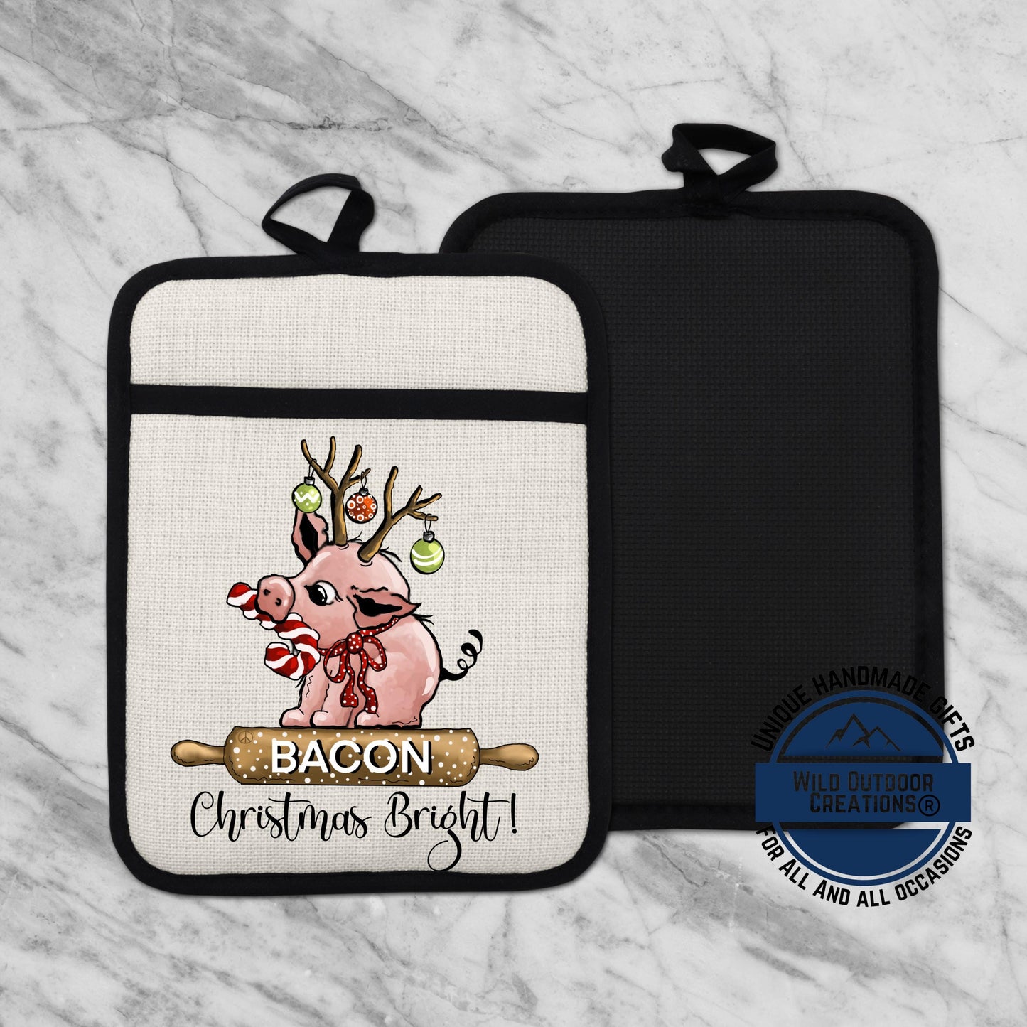 Christmas Pig Pot Holder Linen Hot Pad Bacon Reindeer Funny Kitchen Gift