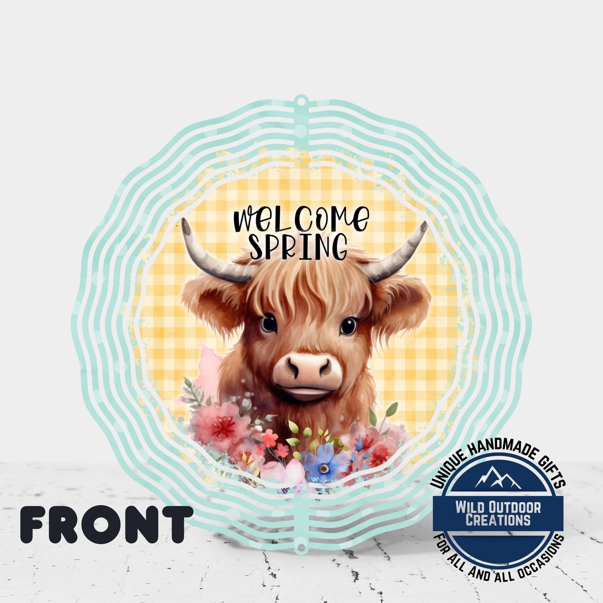 Highland Cow Spinner - Double Sided Outdoor Garden Decor with UV Protected Finish - back side design view