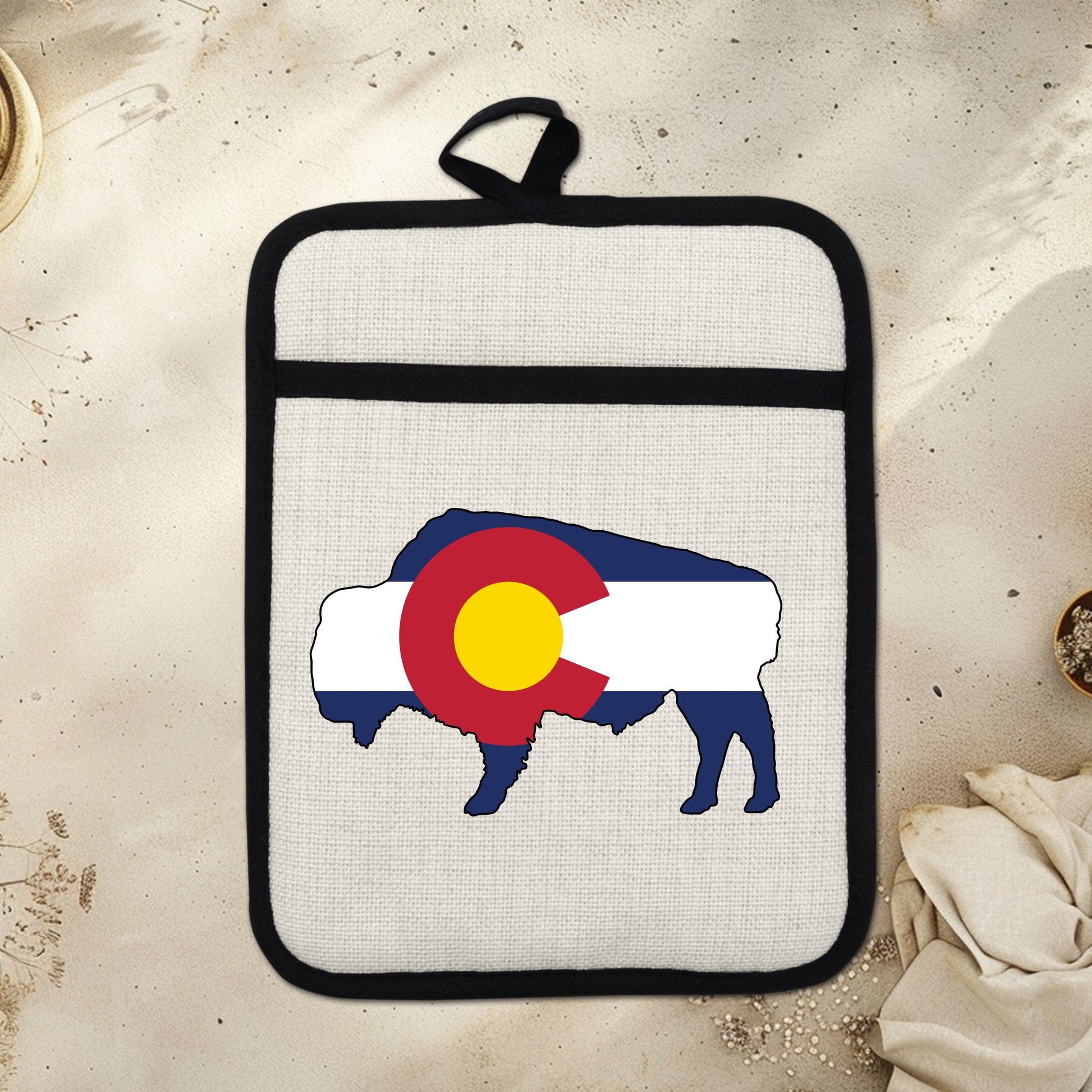 Bison Pot Holder – Colorado Pot Holder With Linen & Silicone, Heat Resistant Trivet - lifestyle view