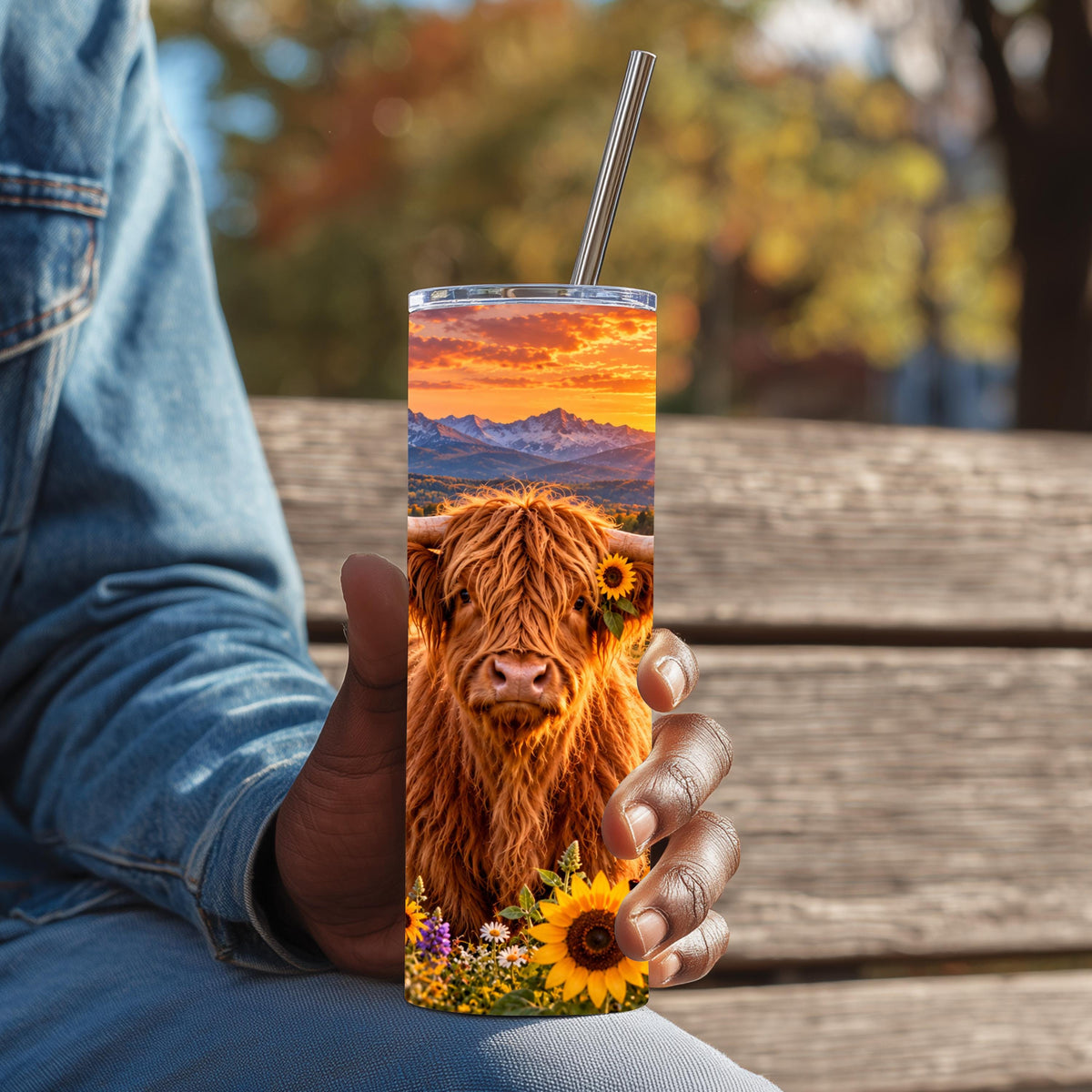 Highland Cow Cup, Sunflower Wrap | 20 Oz Skinny Tumbler Set
