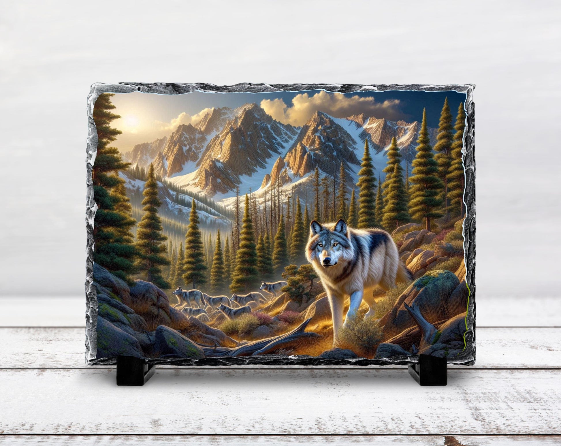 Wolf Stone Plaque - Rustic Slate Artwork | Wildlife Wall Art Gift - scale and size reference