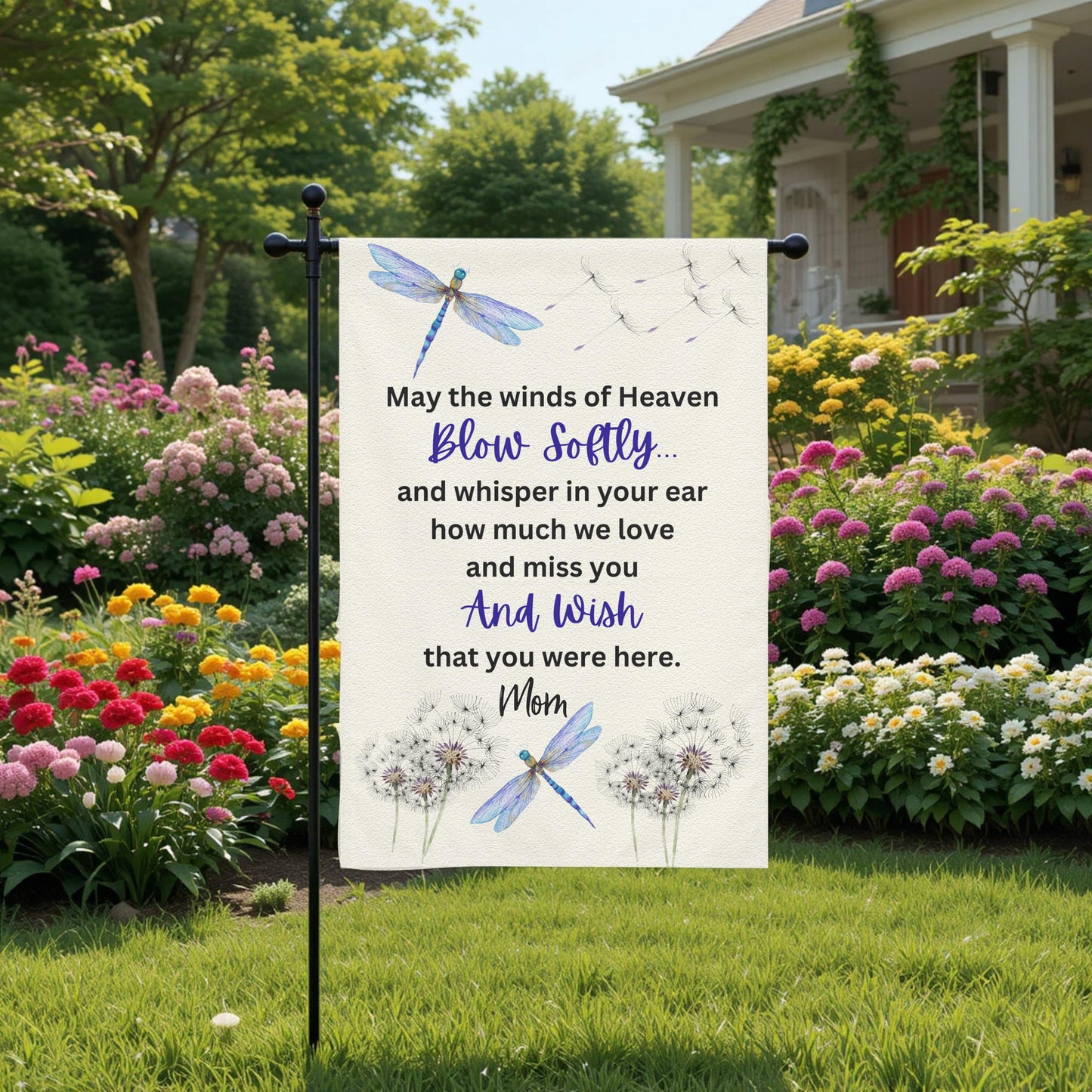 Personalized Garden Flag – Dragonfly Memorial Double-Sided 12x18 UV Protected - front and back