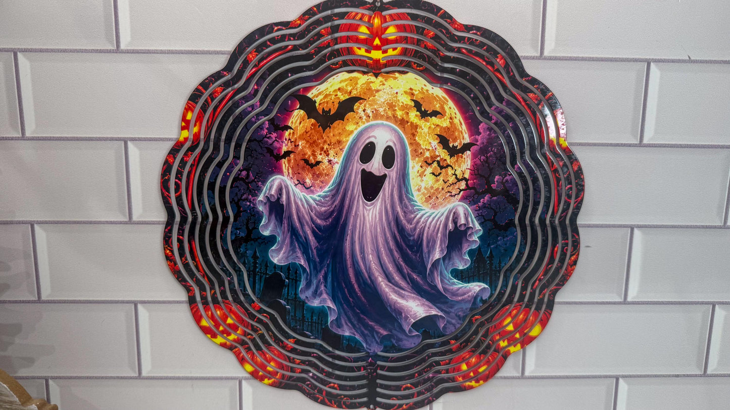 Ghost 10 Inch Wind Spinner - Halloween Porch Decor | 360 Swivel | Indoor Outdoor Display