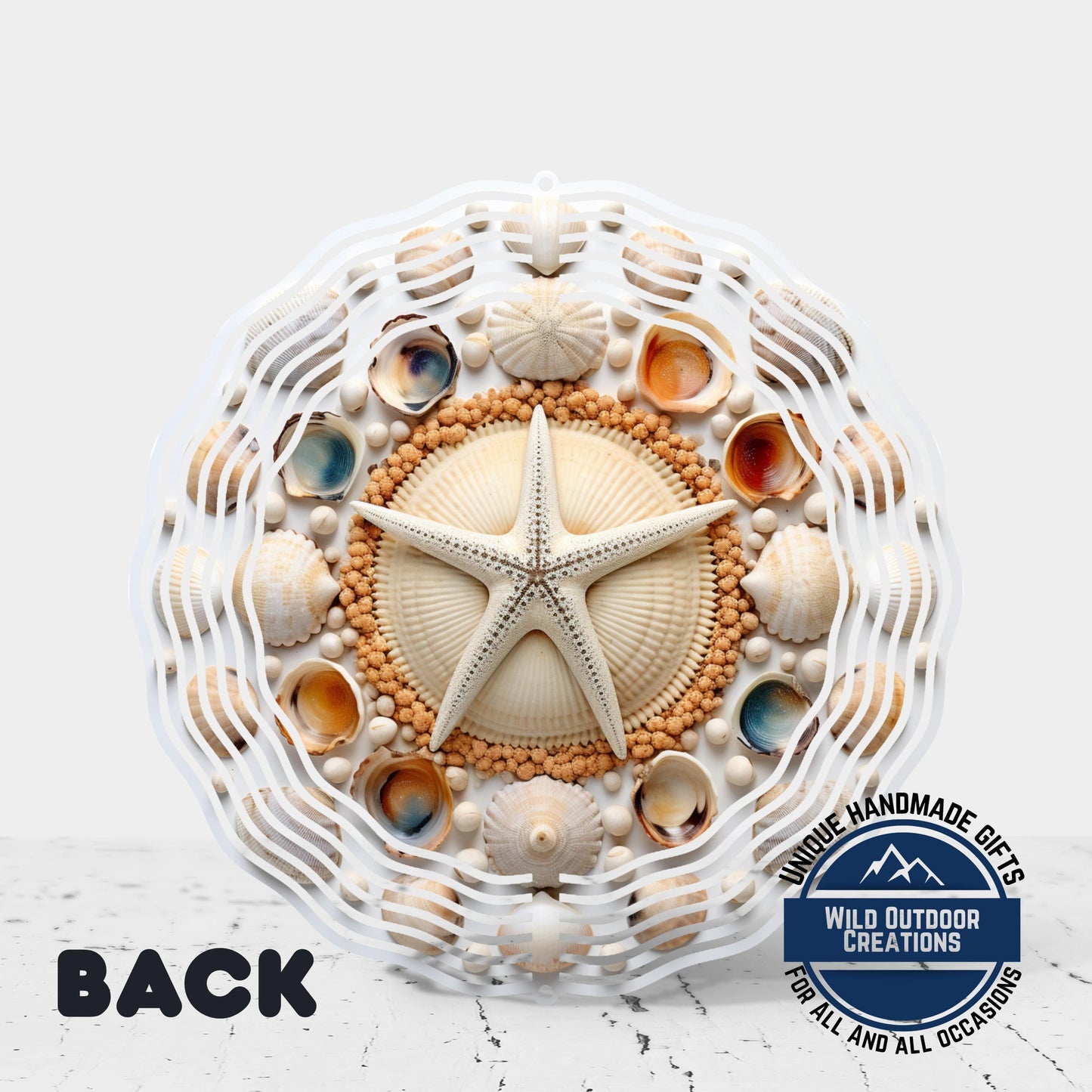 Coastal Seashell Wind Spinner - Aluminum Beach Nautical Yard Art, 10 Inch - additional product photo 10