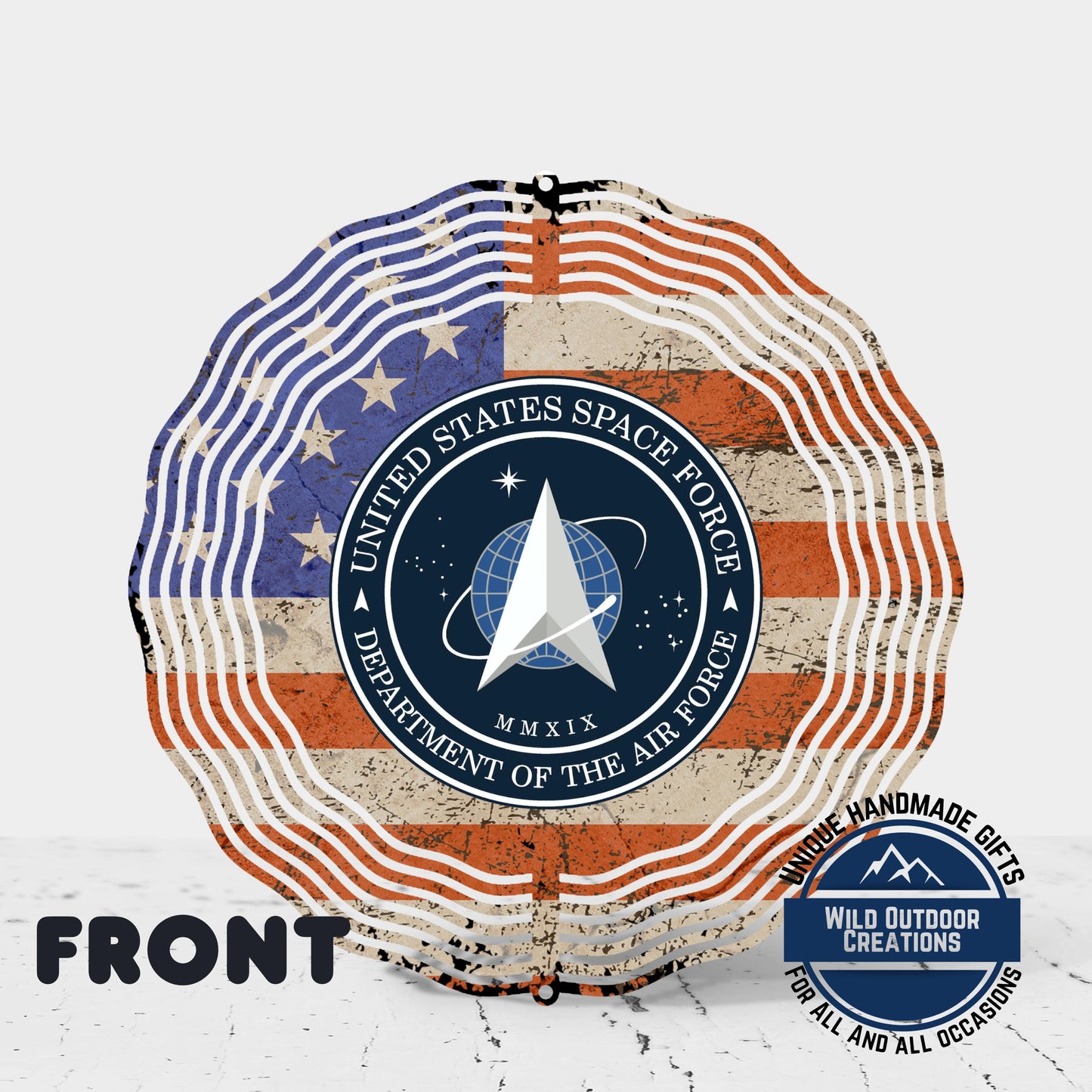 Space Force Wind Spinner – Patriotic Garden Decor | USSF Veteran Gift Outdoor Art - gift presentation view