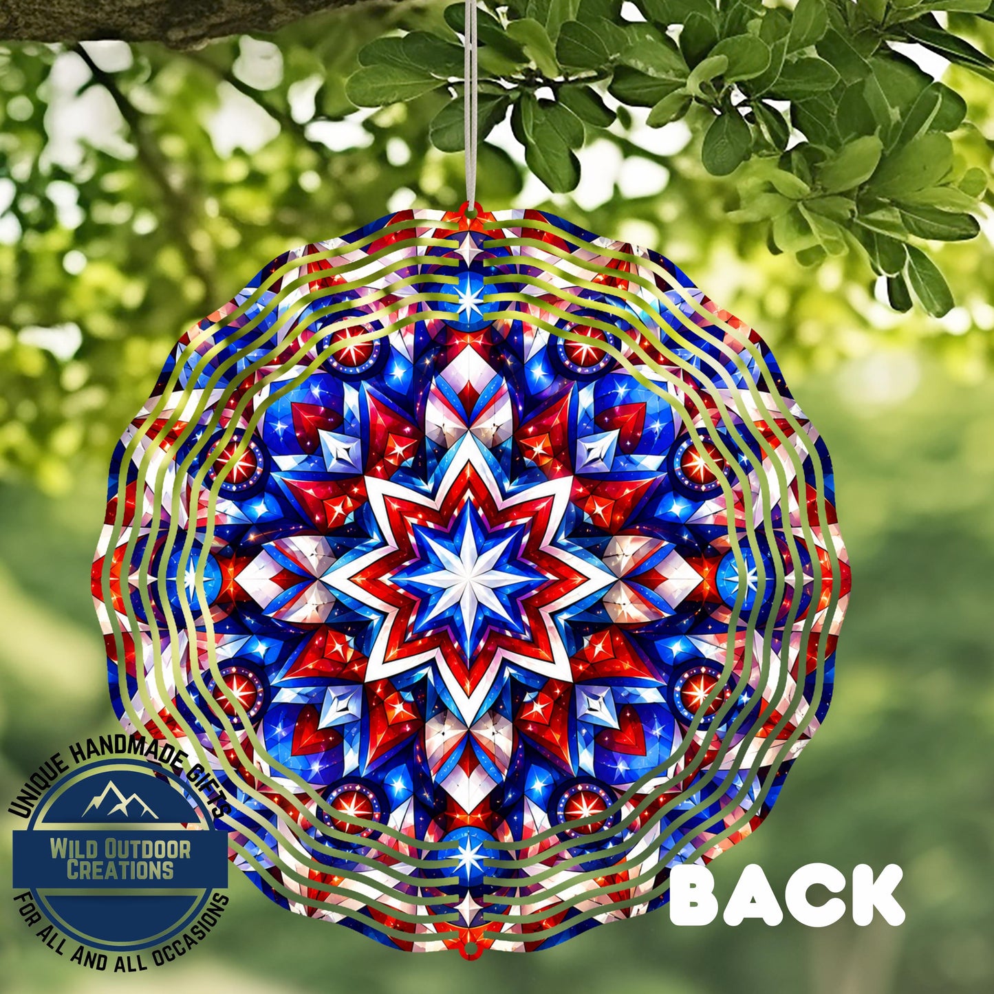 Patriotic Mandala Wind Spinner Red White Blue Aluminum Garden Decor Spinner