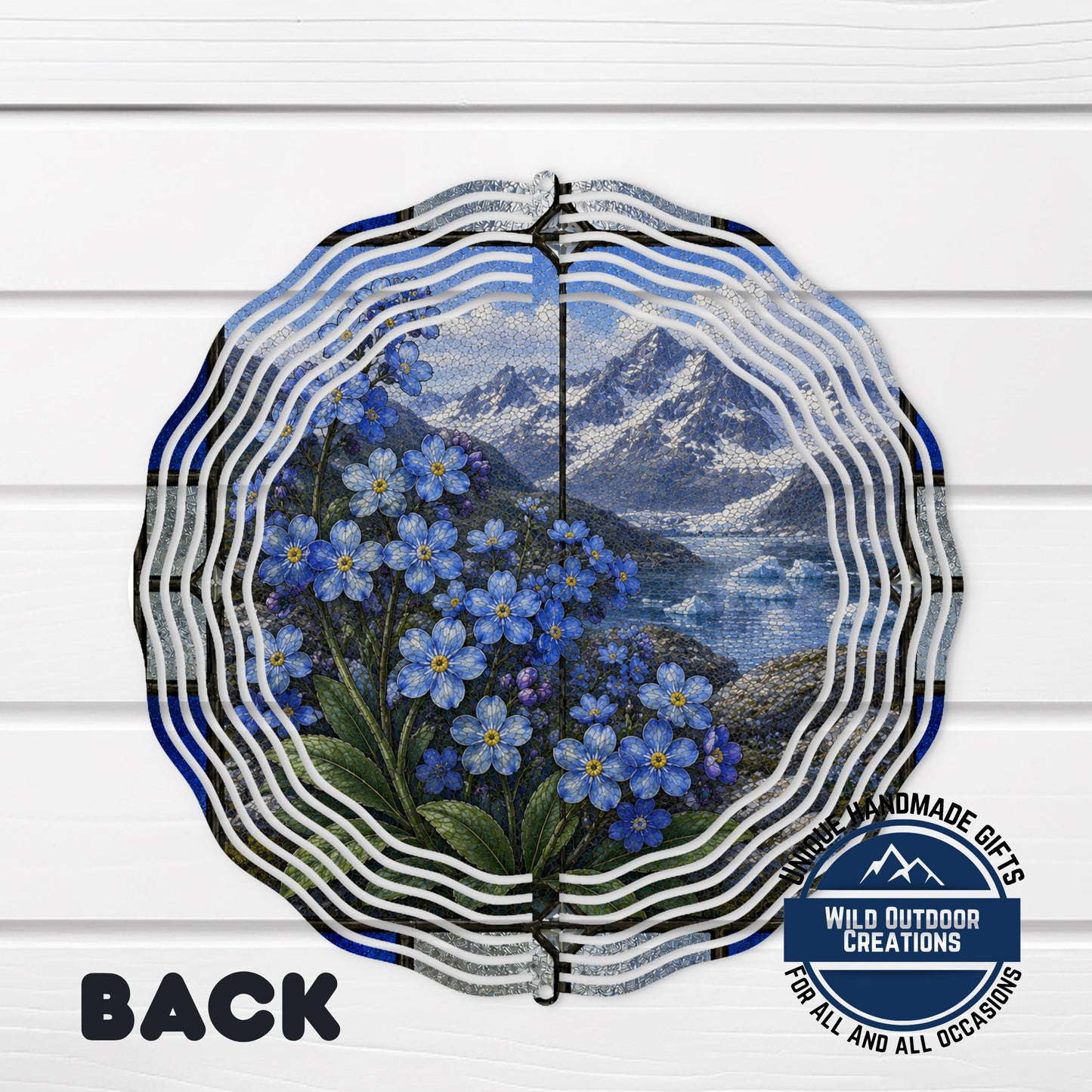 Forget Me Not Wind Spinner Alaska State Flower Stained Glass Style Garden Aluminum Decor