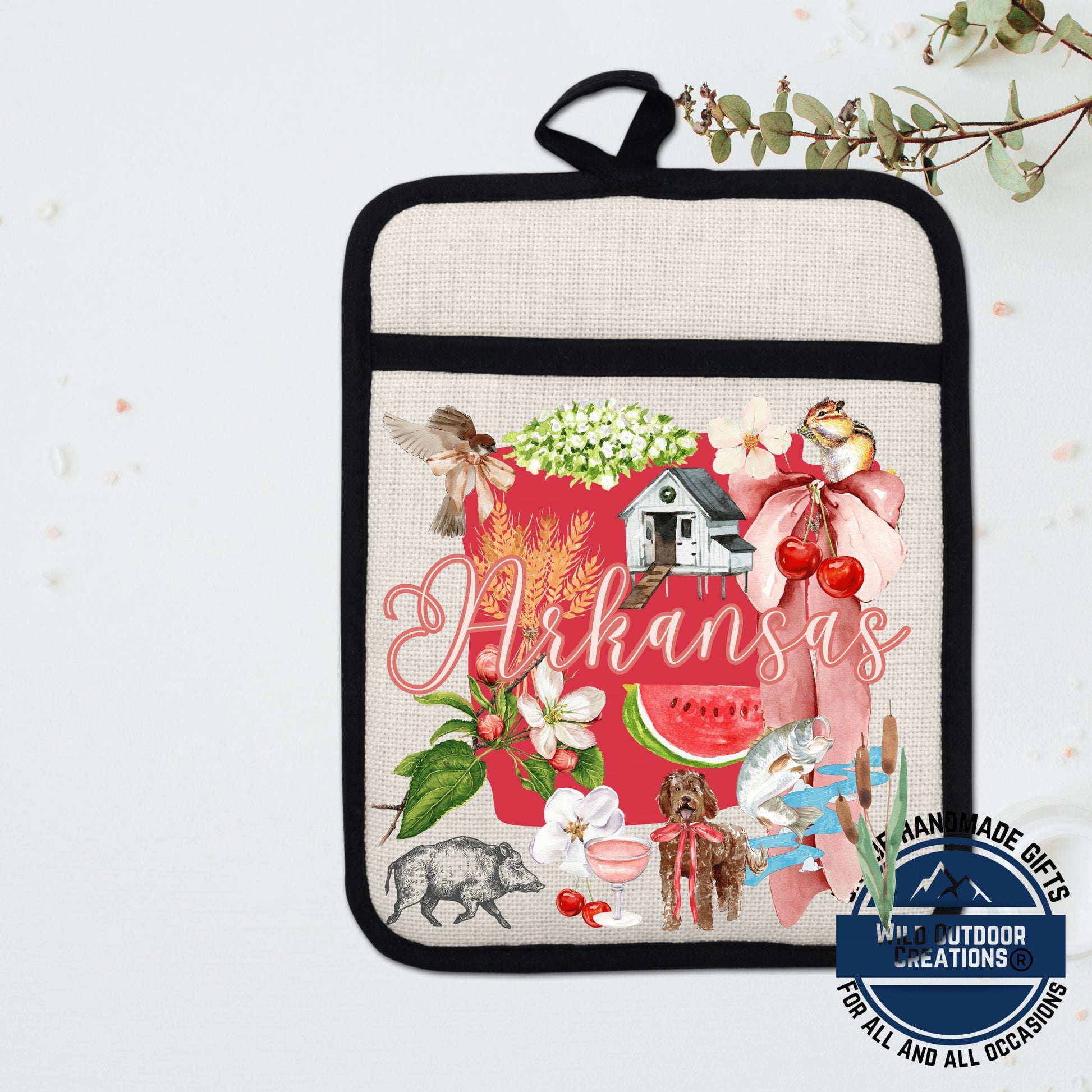 Arkansas Pot Holder | Non Slip Potholder Heat Resistant Kitchen Accessory With Sublimation Printed Linen - packaging and p...