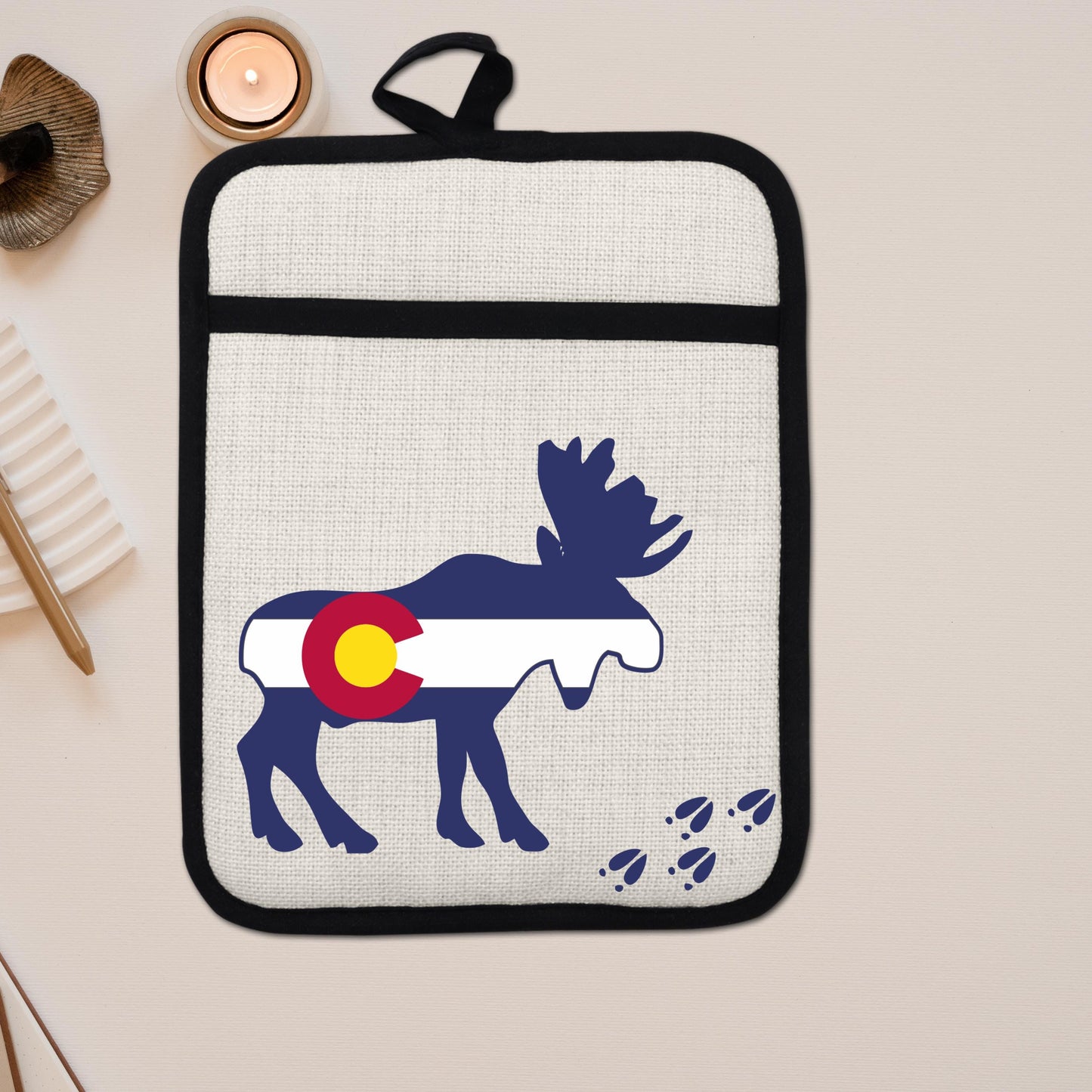 Colorado Moose Pot Holder - Heat Resistant Trivet with Silicone Back & Linen Fabric Front - additional product photo 14