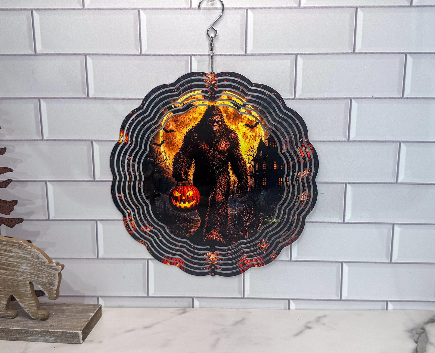Big Foot Halloween Wind Spinner, Scary Porch Decor, 360 Swivel