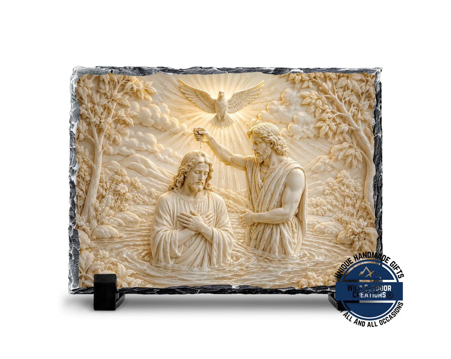 Jesus River Jordan Baptism Slate Plaque, Holy Spirit Dove Religious Decor, Christian Gift