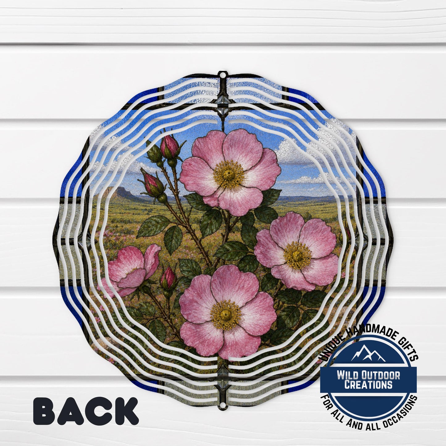 Oklahoma Rose Wind Spinner State Flower Stained Glass Style Garden Aluminum Outdoor Decor