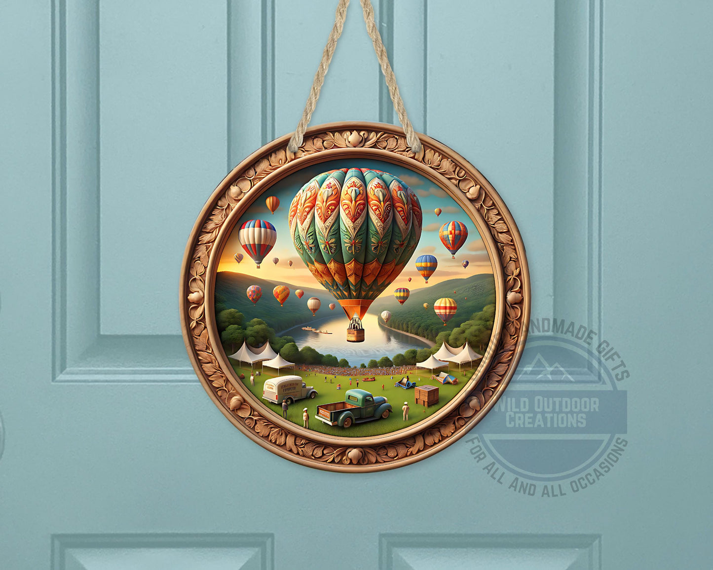 Aluminum Door Hanger – County Fair Hot Air Balloon Outdoor Door Sign, 10 Inch - detail view