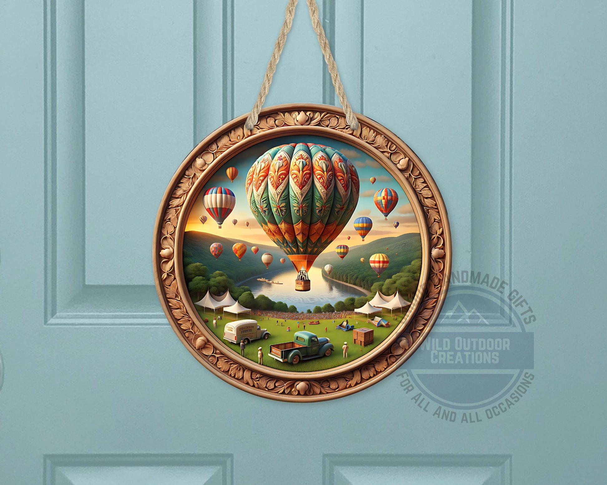 Aluminum Door Hanger – County Fair Hot Air Balloon Outdoor Door Sign, 10 Inch - detail view