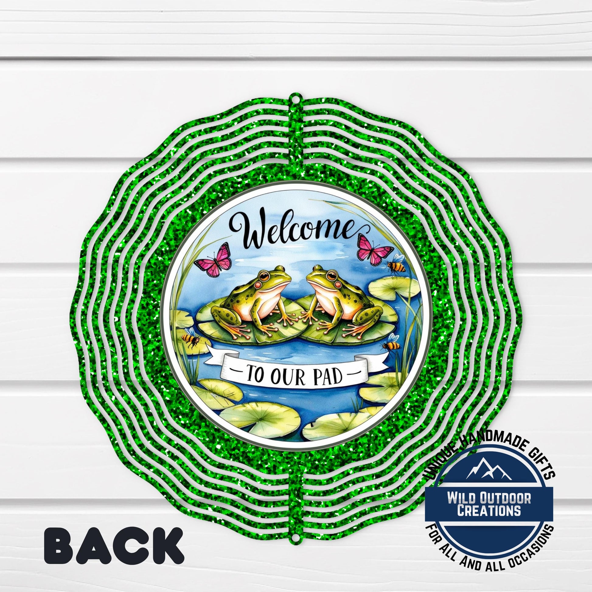 Frog Garden Spinner - Outdoor Garden Decor with Blue Green Glitter & UV Protection - product dimensions and specifications