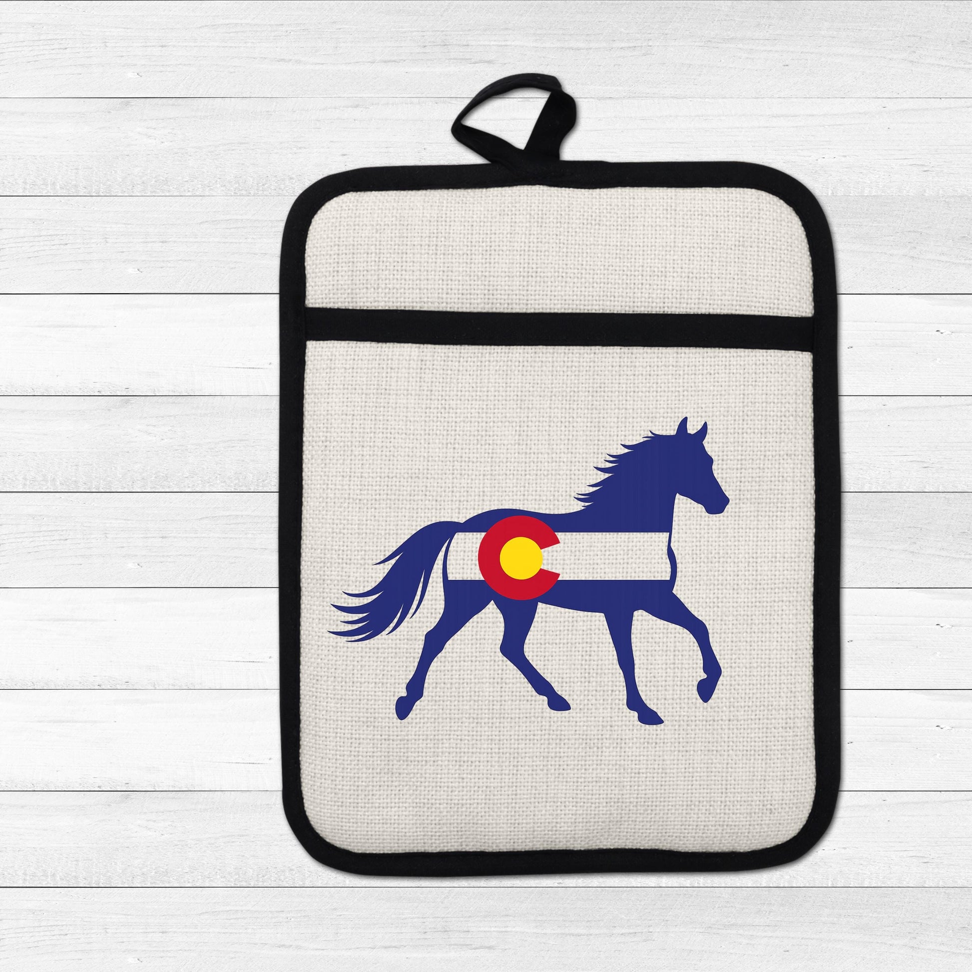 Horse Oven Mitt - Colorado Pot Holder With Silicone Back & Linen Front, Heat Resistant - gift presentation view