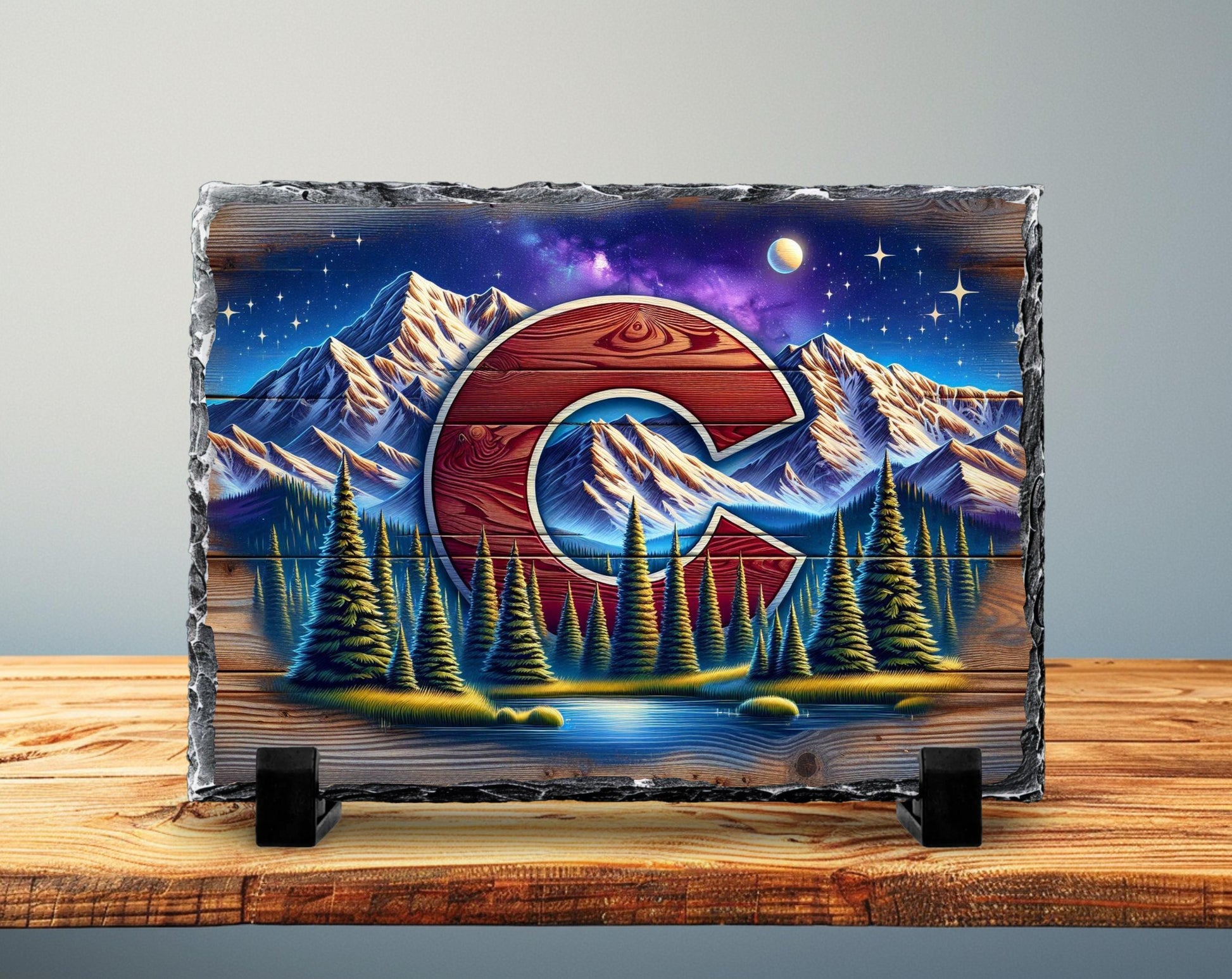 Colorado Slate Sign - Rustic Holiday Decor | Handcrafted Natural Slate Stone - gift presentation view