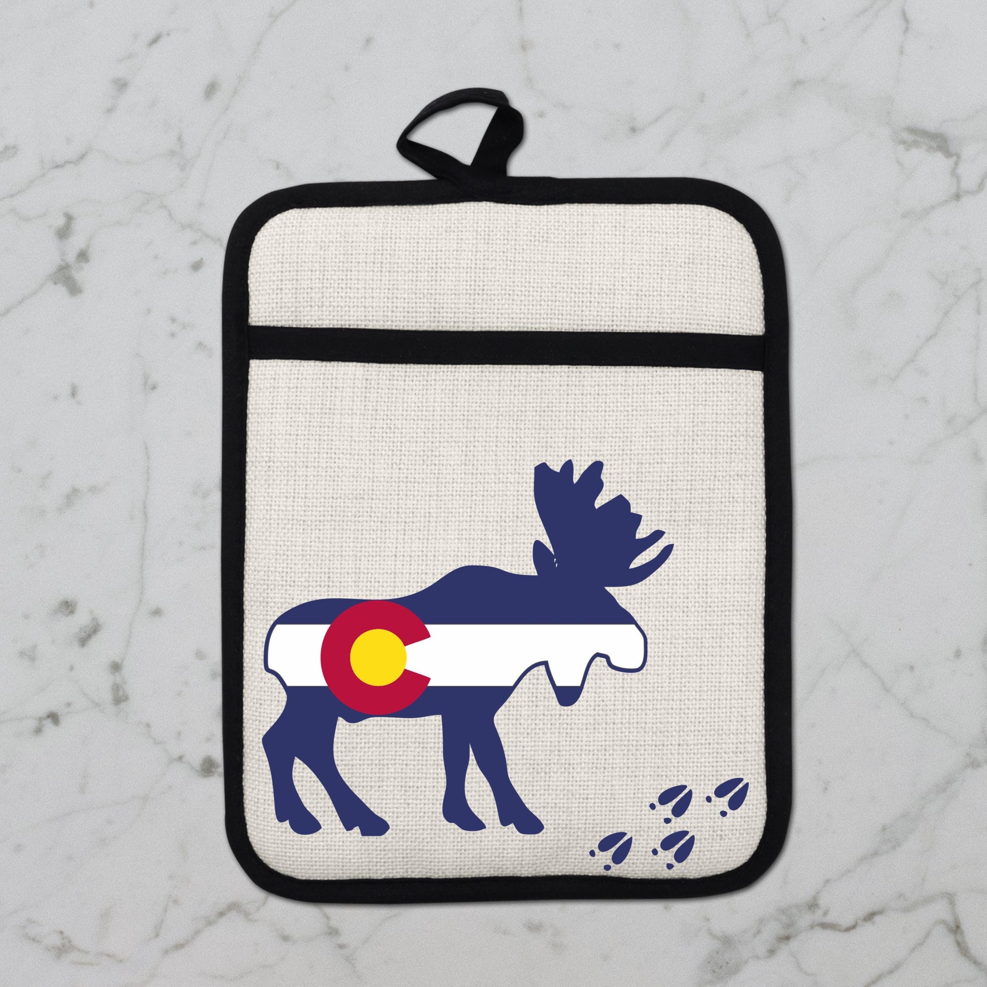 Colorado Moose Pot Holder - Heat Resistant Trivet with Silicone Back & Linen Fabric Front - additional product photo 10