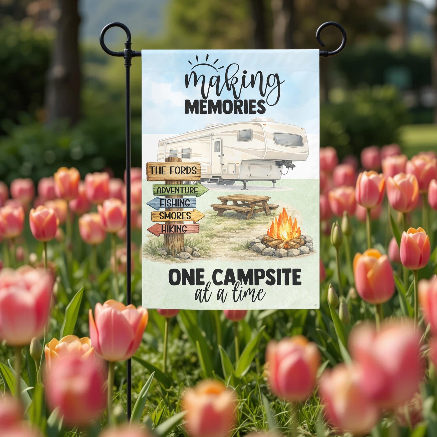 Personalized Camping Flag - Custom 5th Wheel Garden Flag 12x18 Weather Resistant - lifestyle display