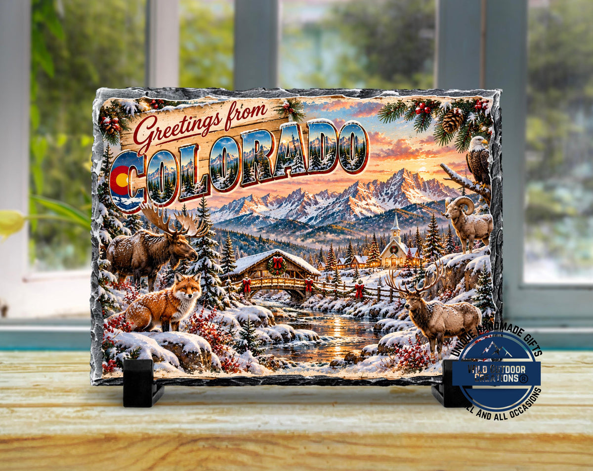 Colorado Wildlife Plaque, Moose Fox Eagle Slate, Holiday Gift