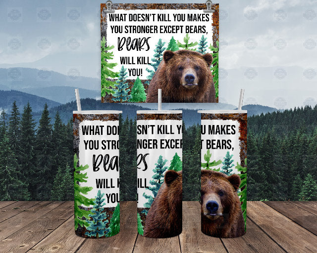 20Oz Stainless Steel Tumbler, Bear Design, Clear Lid, Straw Mug