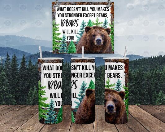 20Oz Stainless Steel Tumbler, Bear Design, Clear Lid, Straw Mug