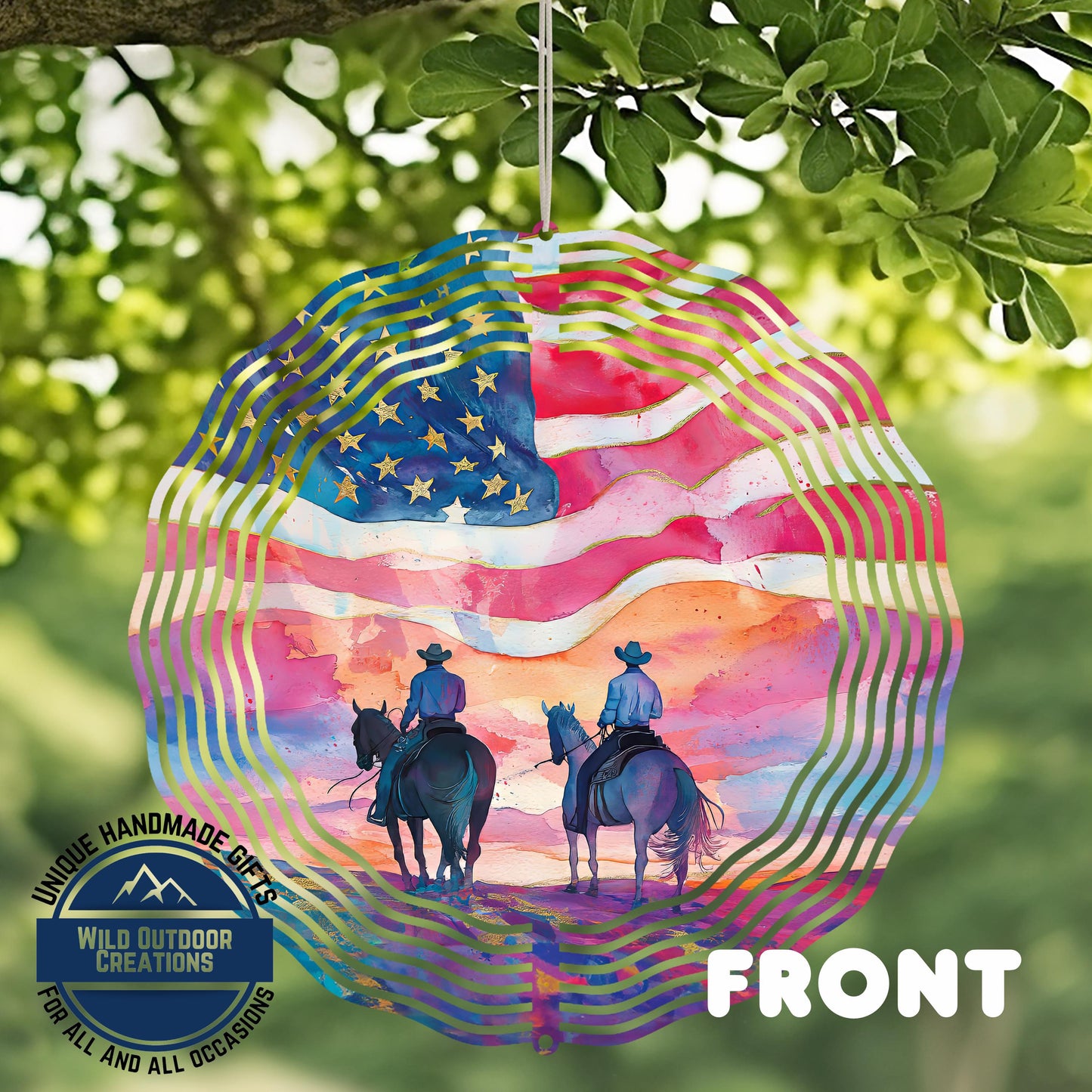 American Flag Wind Spinner - Patriotic Outdoor Spinner | Western Garden Decor