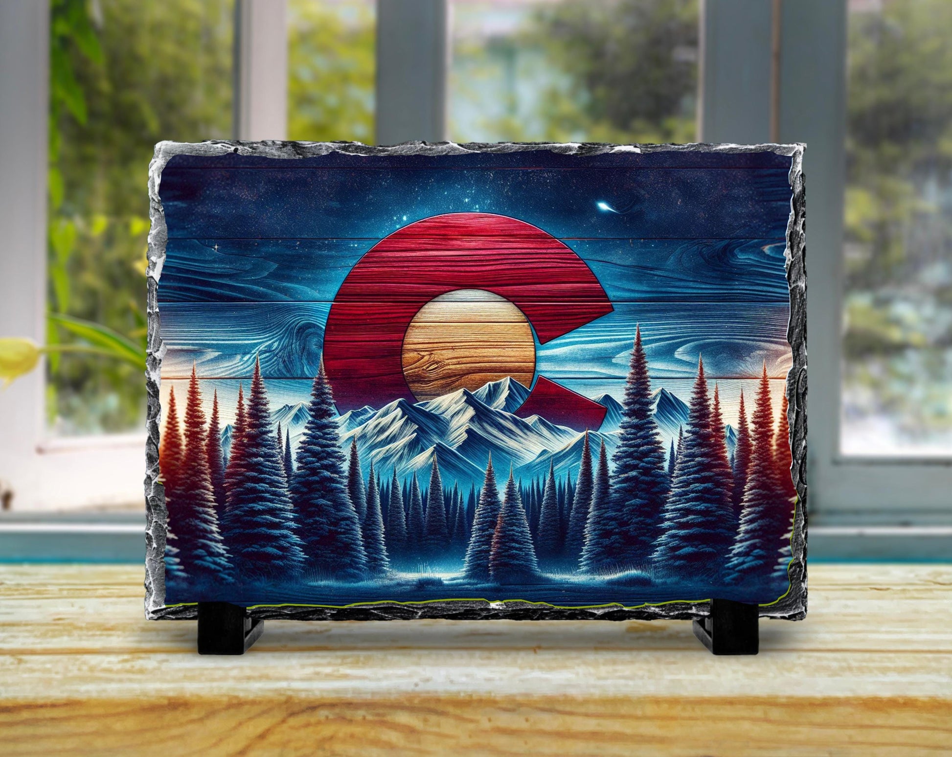 Rustic Slate Plaque | Colorado Mountain Decor - Handcrafted Natural Stone Tabletop Display - packaging and presentation