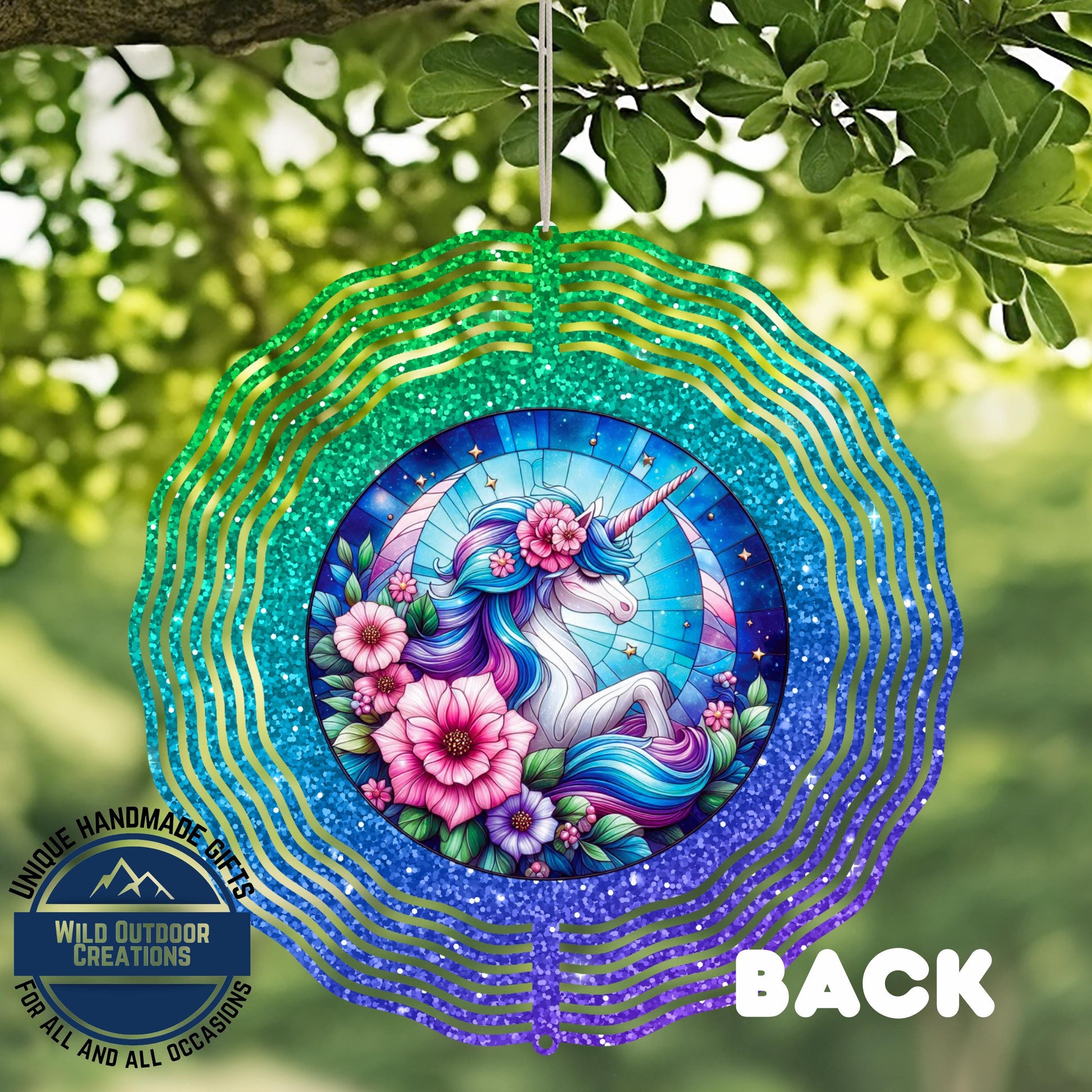 Unicorn Wind Spinner - Double Sided Glitter Ombre 10 Inch Outdoor Decor - alternate view
