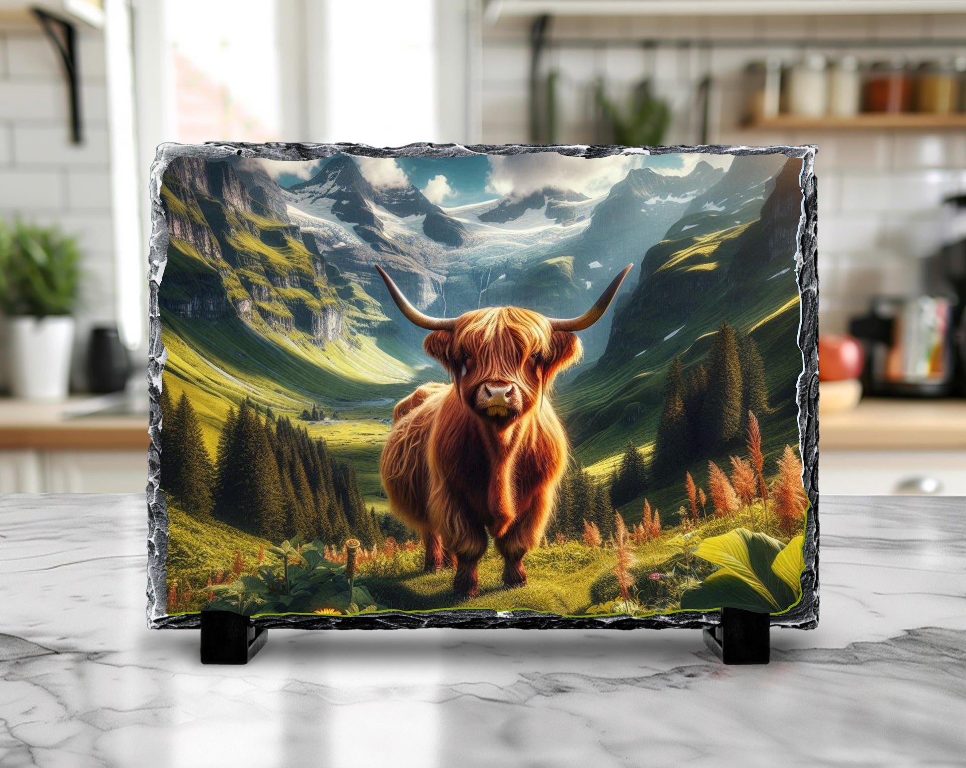 Highland Cow Plaque – Rustic Farmhouse Decor With Durable Slate Art - lifestyle view