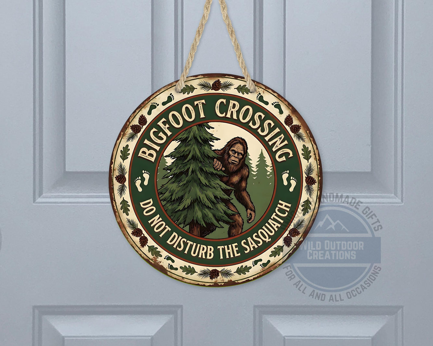 Bigfoot Crossing Sign - Rustic Cabin Decor | Weather Resistant Outdoor Porch Sign - gift presentation view