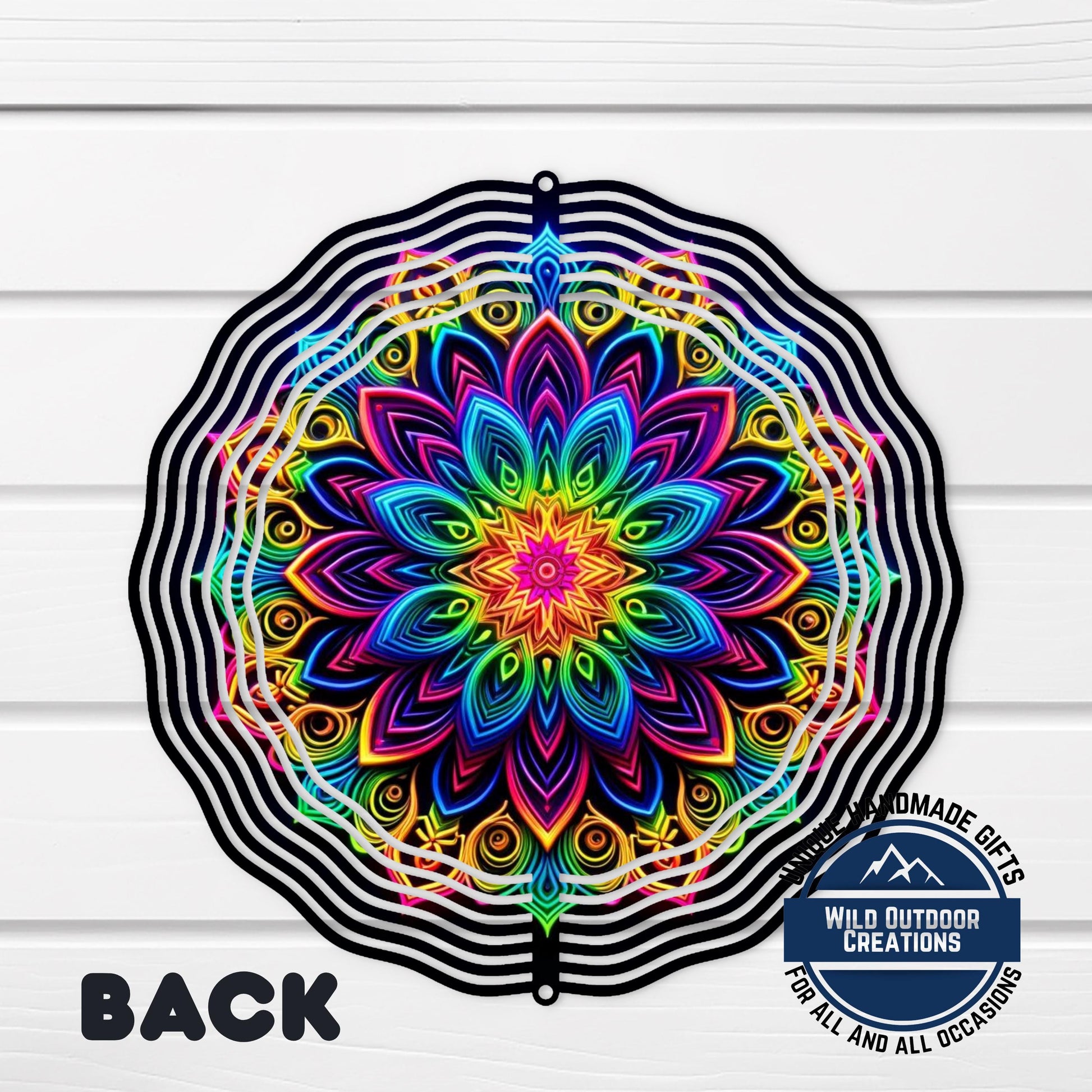 Neon Rainbow Wind Spinner – 10 Inch Mandala Double-Sided Aluminum Yard Art - gift presentation view